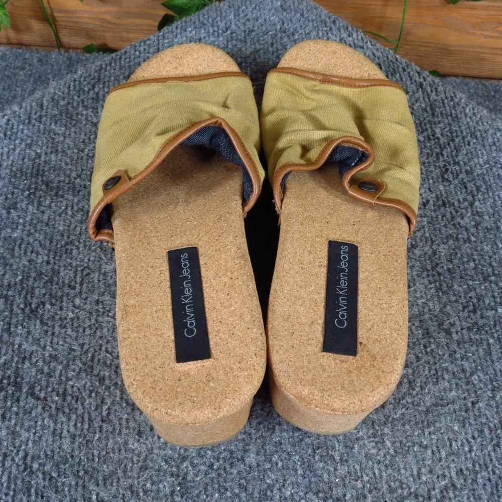 Calvin Klein Jeans Yvana Women Wedge Sandal Size 7.5 Summer Platform Tan Cork